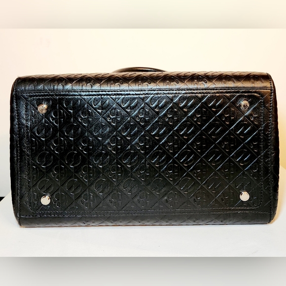 Henri bendel monogram embossed black leather top handle satchel bag - Picture 6 of 11